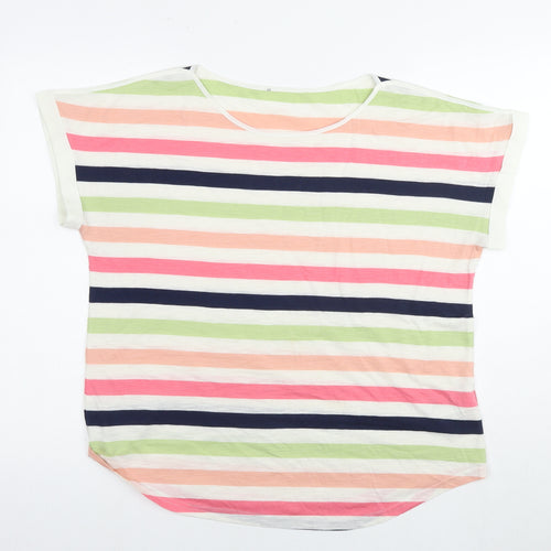Oasis Womens Multicoloured Striped Viscose Basic T-Shirt Size M Round Neck
