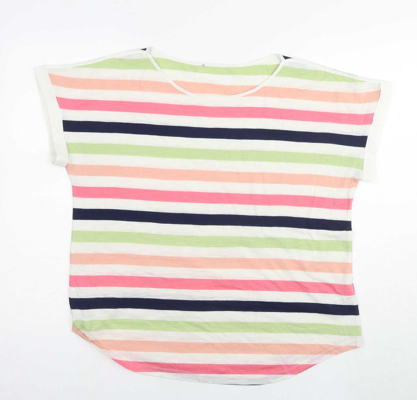 Oasis Womens Multicoloured Striped Viscose Basic T-Shirt Size M Round Neck