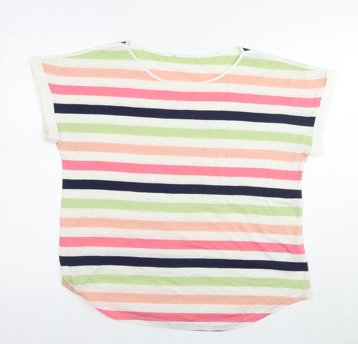 Oasis Womens Multicoloured Striped Viscose Basic T-Shirt Size M Round Neck