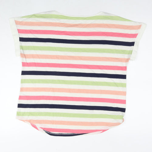 Oasis Womens Multicoloured Striped Viscose Basic T-Shirt Size M Round Neck