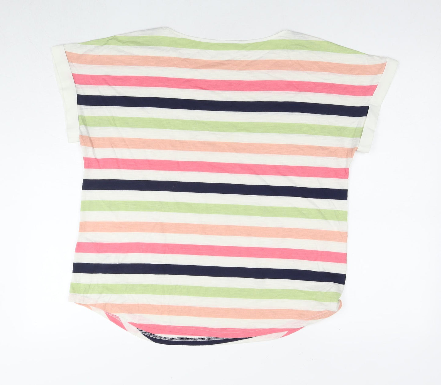 Oasis Womens Multicoloured Striped Viscose Basic T-Shirt Size M Round Neck