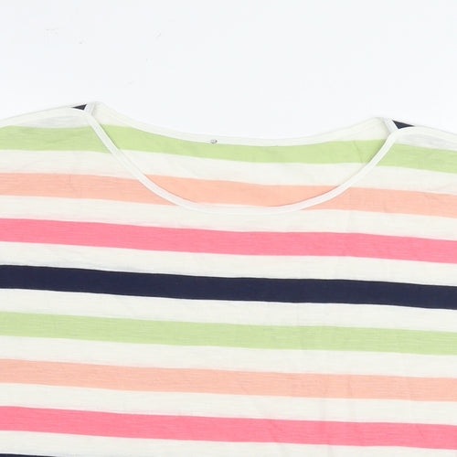 Oasis Womens Multicoloured Striped Viscose Basic T-Shirt Size M Round Neck