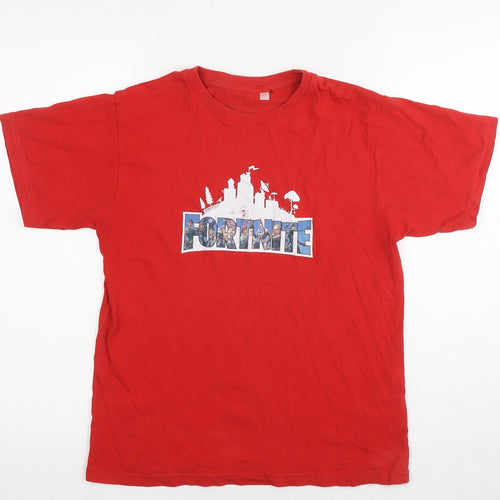 Fortnite Boys Red Cotton Basic T-Shirt Size 12 Years Round Neck Pullover - Age 12-14 Years Logo