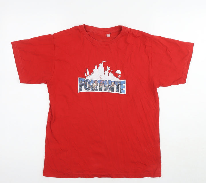 Fortnite Boys Red Cotton Basic T-Shirt Size 12 Years Round Neck Pullover - Age 12-14 Years Logo