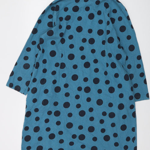 Adnini Womens Blue Polka Dot Cotton A-Line Size 16 Roll Neck Pullover