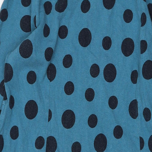 Adnini Womens Blue Polka Dot Cotton A-Line Size 16 Roll Neck Pullover