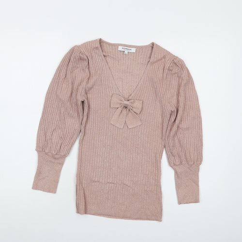 Morgan Womens Pink Round Neck Acrylic Pullover Jumper Size M