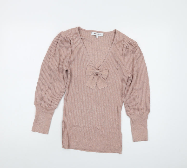 Morgan Womens Pink Round Neck Acrylic Pullover Jumper Size M