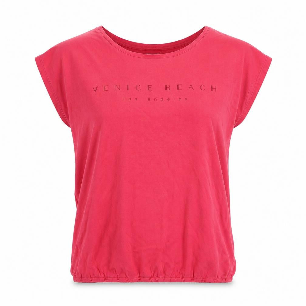 Front view of Venice Beach women’s pink cotton basic t-shirt, size S, round neck