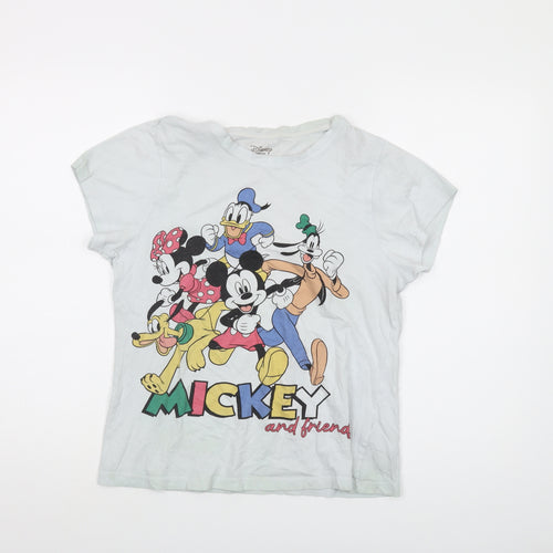 Disney Womens Blue Cotton Basic T-Shirt Size 6 Crew Neck - Mickey and Friends
