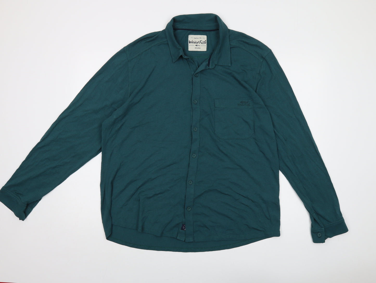Weird Fish Mens Green Cotton Button-Up Size 2XL Collared Button
