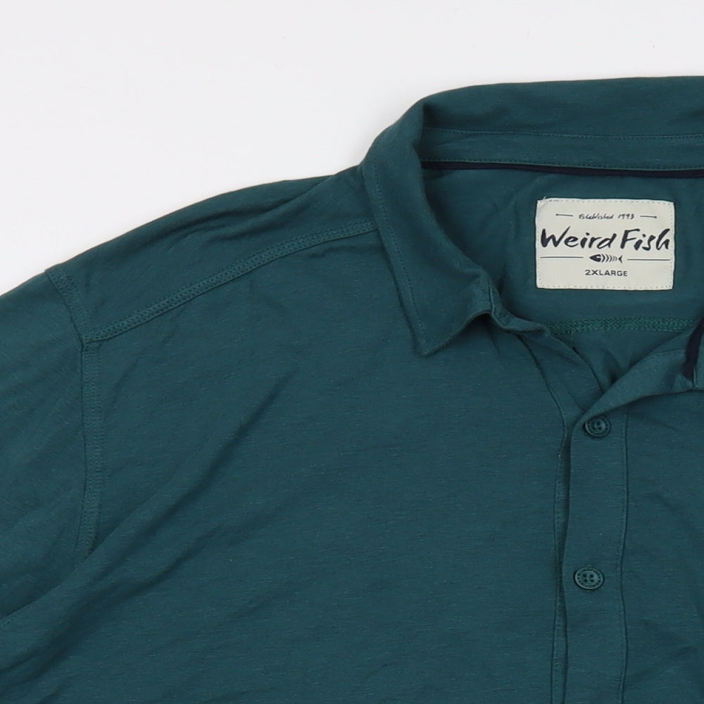 Weird Fish Mens Green Cotton Button-Up Size 2XL Collared Button