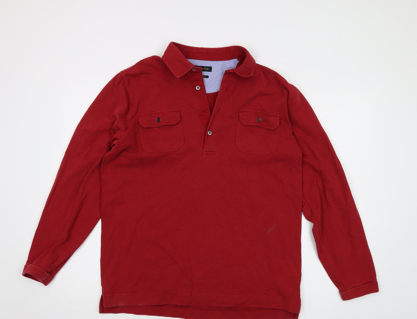 Massimo Dutti Mens Red Cotton Polo Size L Collared Button