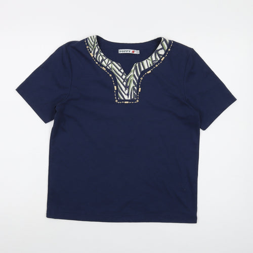 Poppyr Womens Blue Polyester Basic T-Shirt Size 10 V-Neck