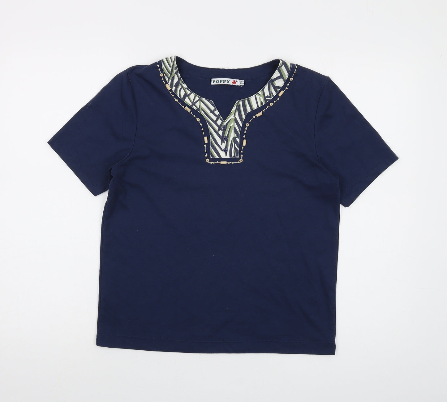 Poppyr Womens Blue Polyester Basic T-Shirt Size 10 V-Neck