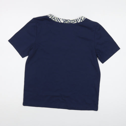 Poppyr Womens Blue Polyester Basic T-Shirt Size 10 V-Neck
