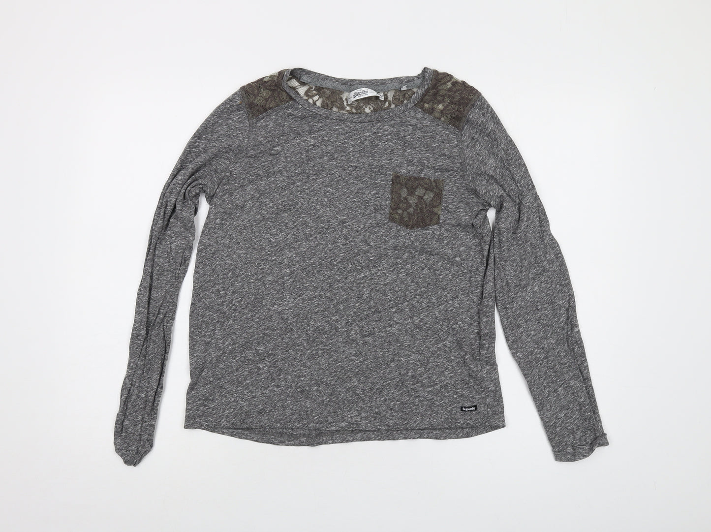 Superdry Womens Grey Cotton Basic T-Shirt Size M Crew Neck