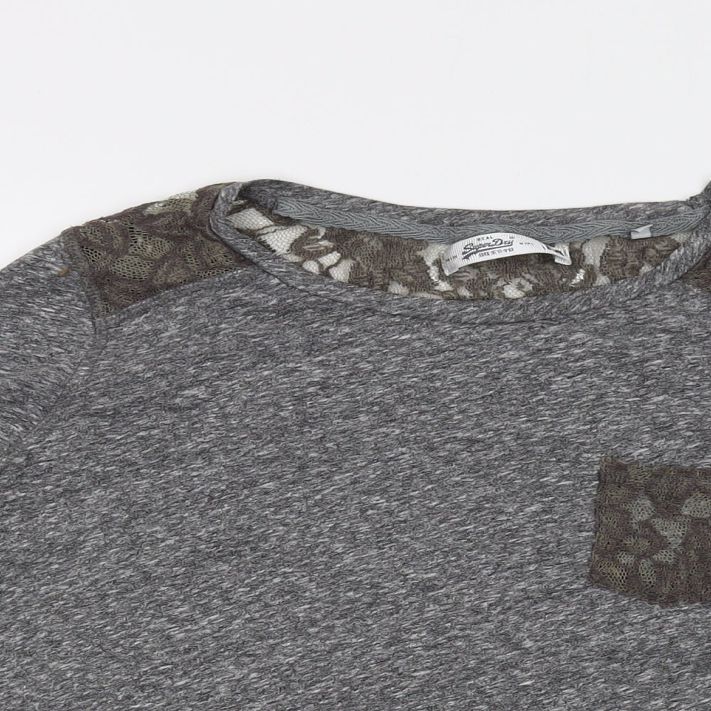 Superdry Womens Grey Cotton Basic T-Shirt Size M Crew Neck