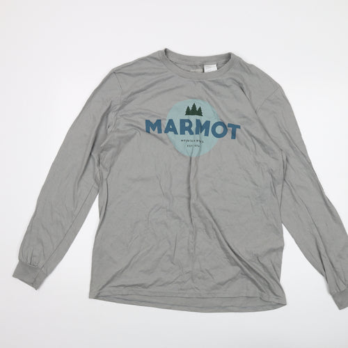 Marmot Mens Grey Cotton T-Shirt Size L Crew Neck