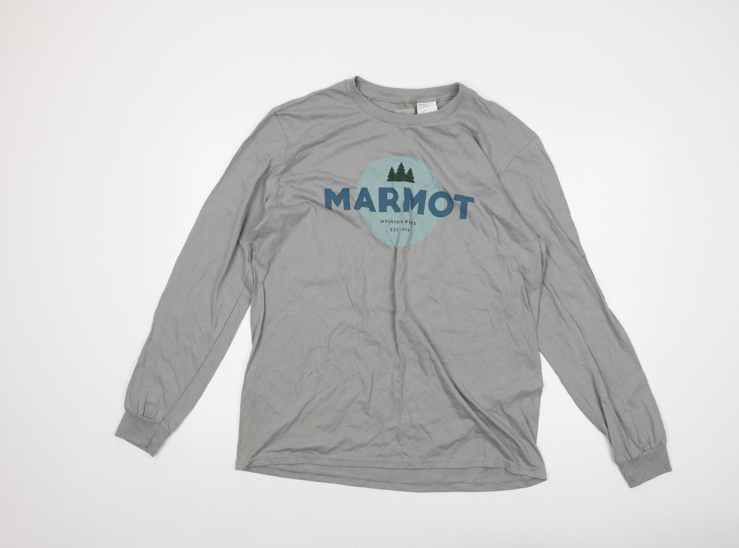 Marmot Mens Grey Cotton T-Shirt Size L Crew Neck