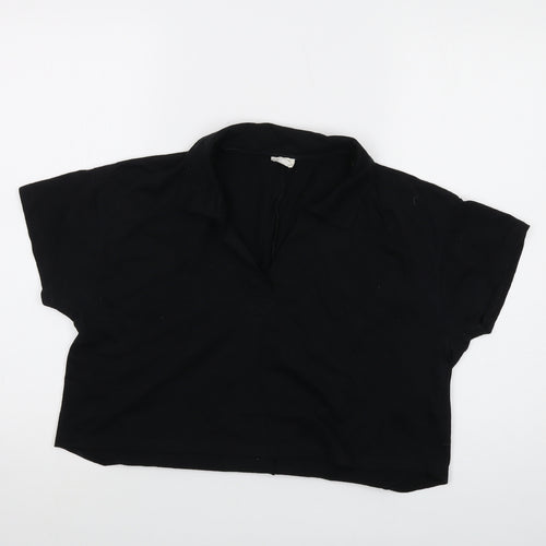 Cotton On Womens Black Cotton Cropped T-Shirt Size M V-Neck