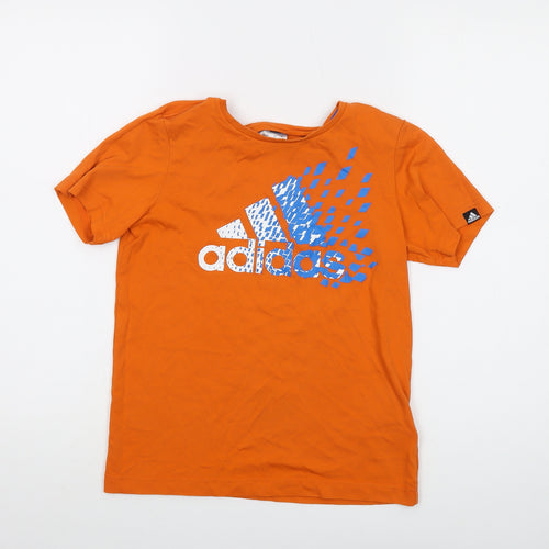 adidas Boys Orange Cotton Basic T-Shirt Size 11-12 Years Crew Neck Pullover