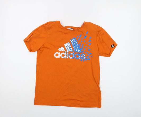 adidas Boys Orange Cotton Basic T-Shirt Size 11-12 Years Crew Neck Pullover