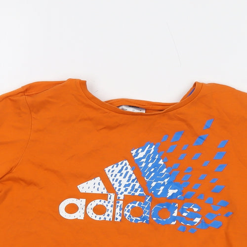 adidas Boys Orange Cotton Basic T-Shirt Size 11-12 Years Crew Neck Pullover