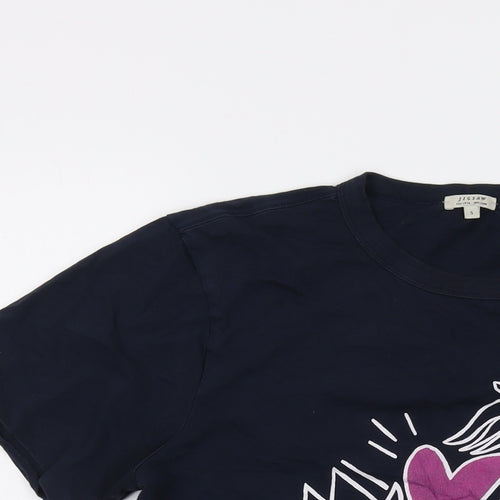Jigsaw Womens Blue Cotton Basic T-Shirt Size S Crew Neck