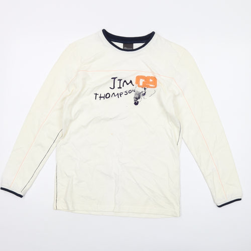 Jim Thompson Boys Ivory Cotton Basic T-Shirt Size L Crew Neck Pullover