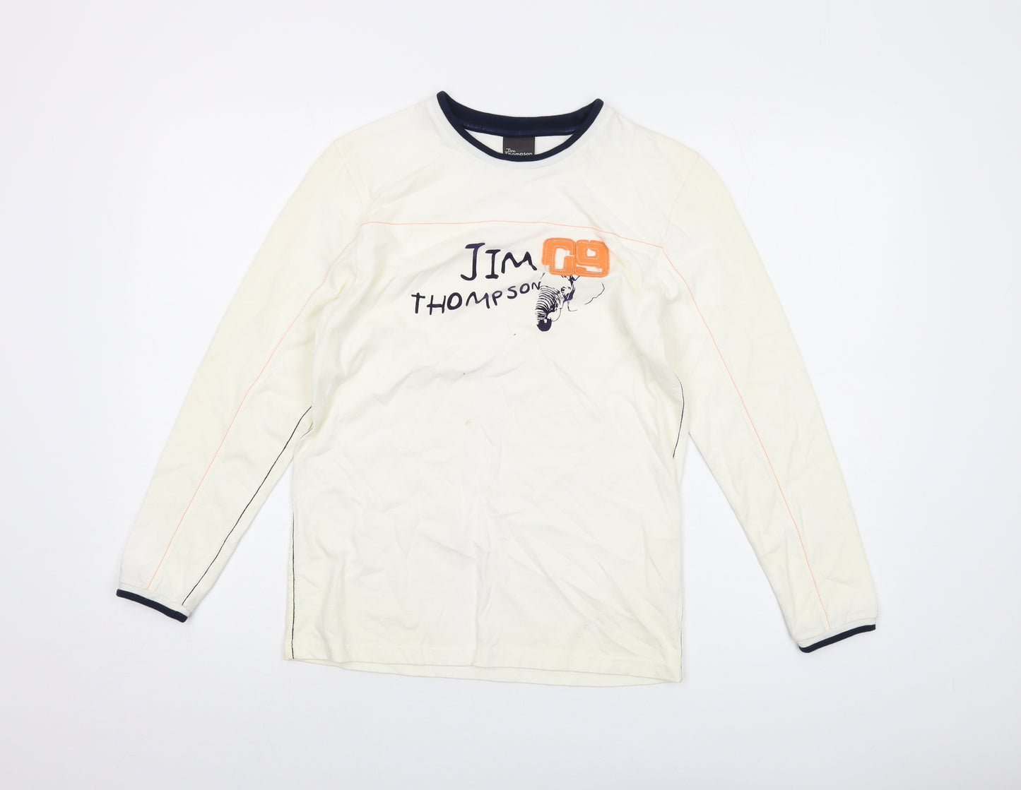 Jim Thompson Boys Ivory Cotton Basic T-Shirt Size L Crew Neck Pullover