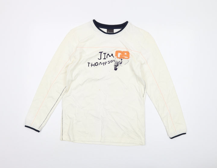 Jim Thompson Boys Ivory Cotton Basic T-Shirt Size L Crew Neck Pullover