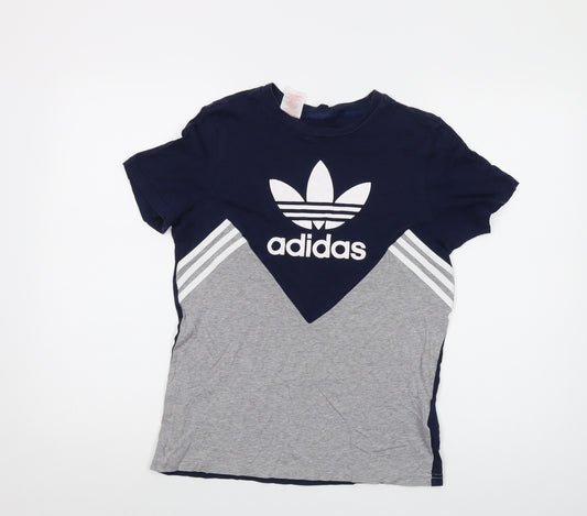 adidas Womens Blue Cotton Basic T-Shirt Size S Crew Neck