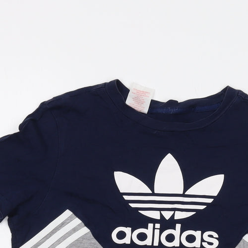 adidas Womens Blue Cotton Basic T-Shirt Size S Crew Neck