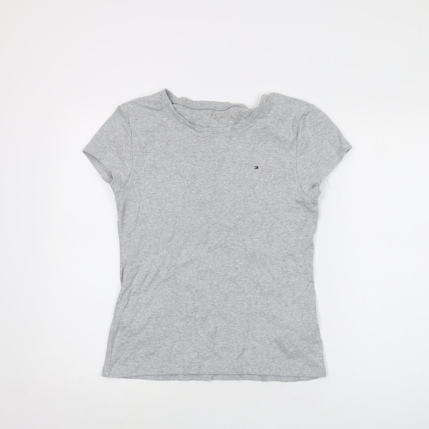 Tommy Hilfiger Womens Grey Cotton Basic T-Shirt Size L Crew Neck