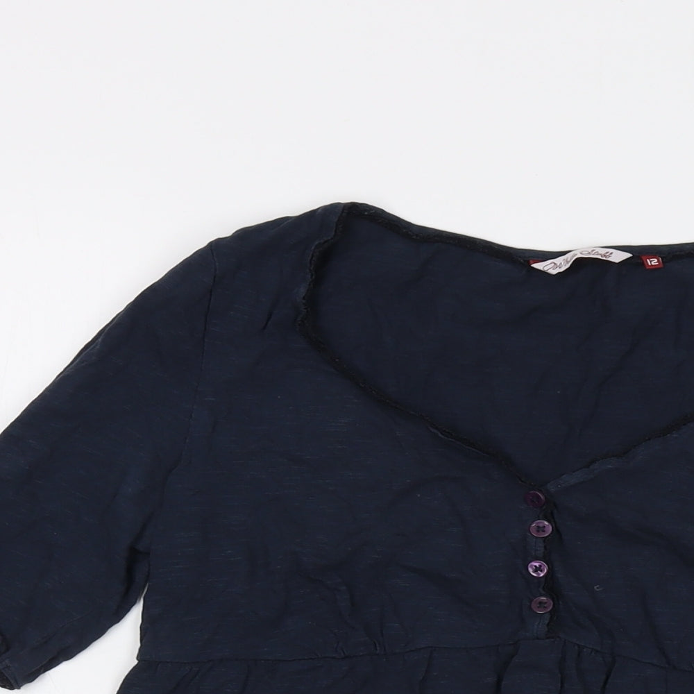 White Stuff Womens Blue Cotton Basic T-Shirt Size 12 Round Neck