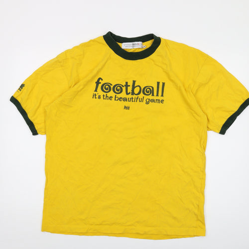 Pele Mens Yellow Cotton T-Shirt Size 2XL Crew Neck