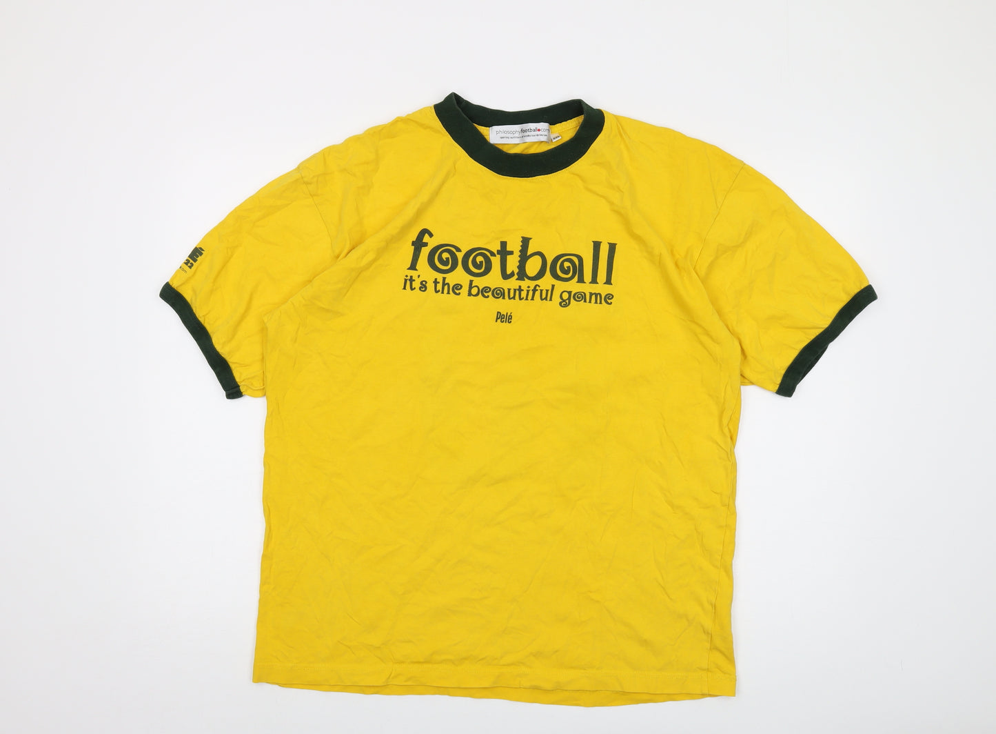Pele Mens Yellow Cotton T-Shirt Size 2XL Crew Neck