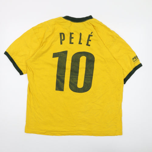 Pele Mens Yellow Cotton T-Shirt Size 2XL Crew Neck