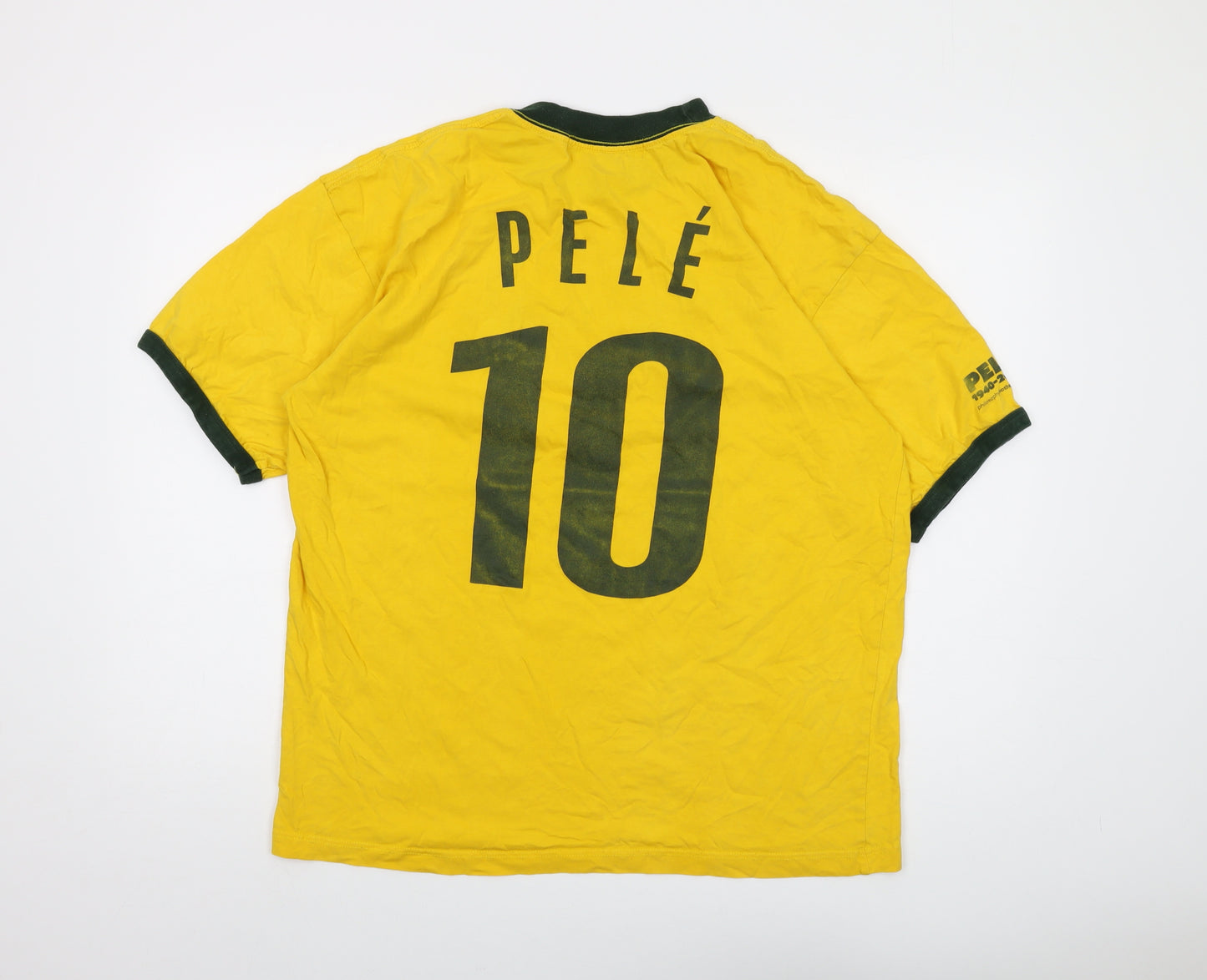 Pele Mens Yellow Cotton T-Shirt Size 2XL Crew Neck