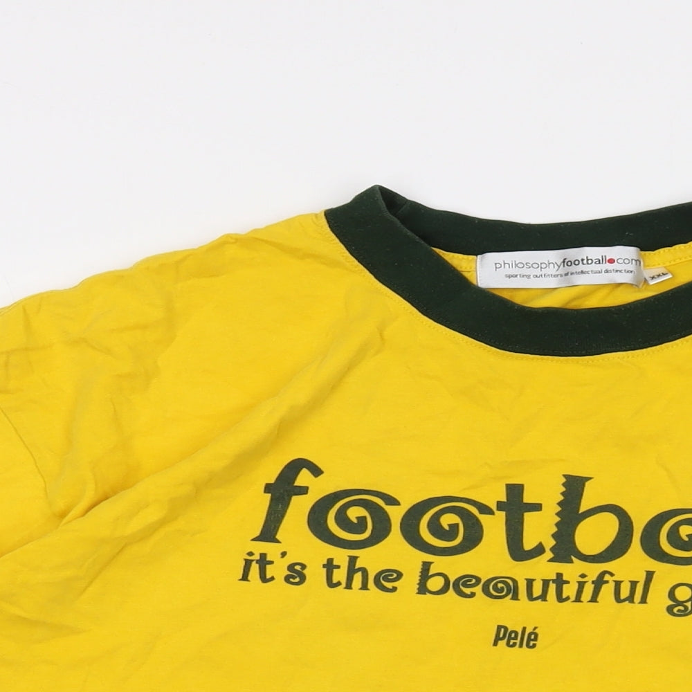 Pele Mens Yellow Cotton T-Shirt Size 2XL Crew Neck