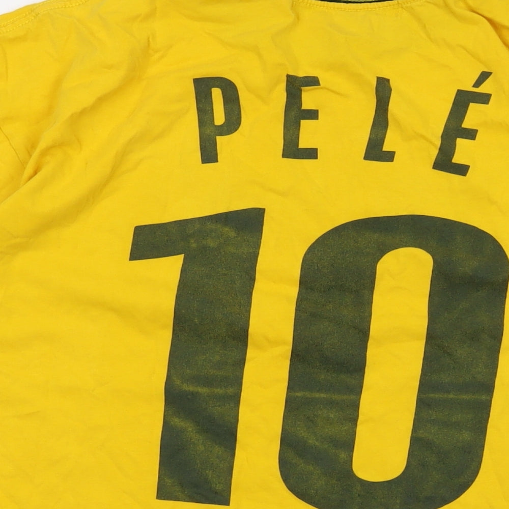 Pele Mens Yellow Cotton T-Shirt Size 2XL Crew Neck