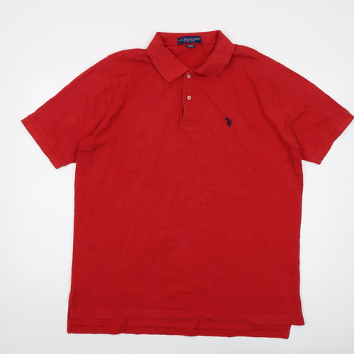 US Polo Assn. Mens Red Cotton Polo Size L Collared Button