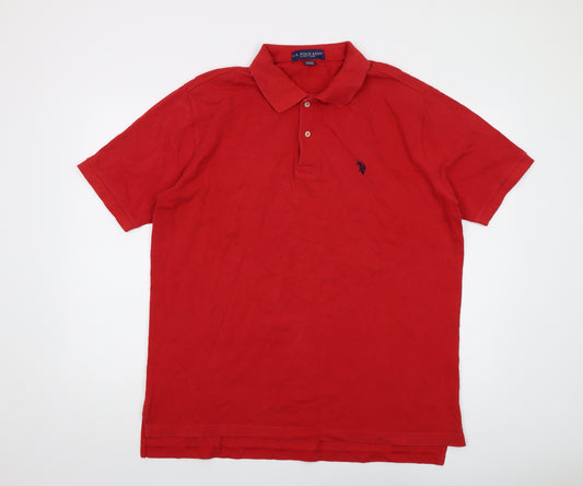 US Polo Assn. Mens Red Cotton Polo Size L Collared Button