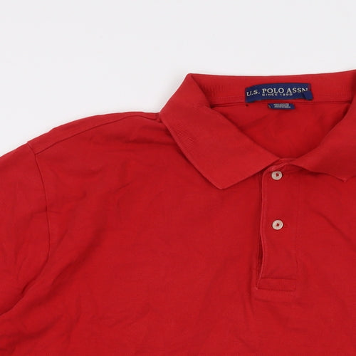 US Polo Assn. Mens Red Cotton Polo Size L Collared Button