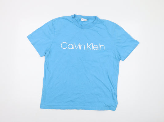 Calvin Klein Womens Blue Cotton Basic T-Shirt Size XL Crew Neck