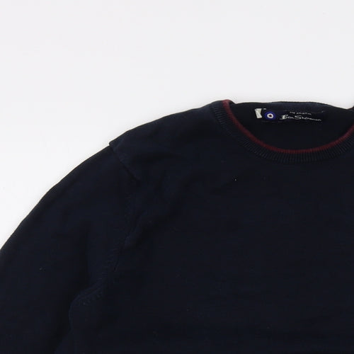 Ben Sherman Mens Blue Crew Neck Cotton Pullover Jumper Size S Long Sleeve