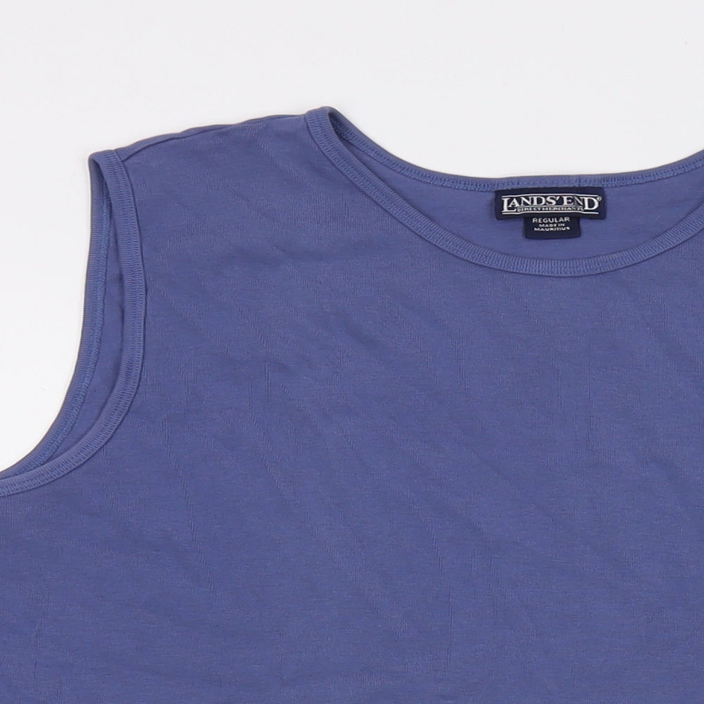 Lands' End Womens Blue Cotton Basic Tank Size XL Round Neck