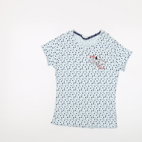 Disney Womens Blue Geometric Viscose Basic T-Shirt Size 8 Crew Neck - 101 Dalmatians