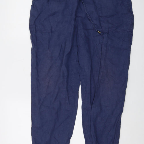 Woolovers Womens Blue Linen Trousers Size 18 L27 in Regular Drawstring
